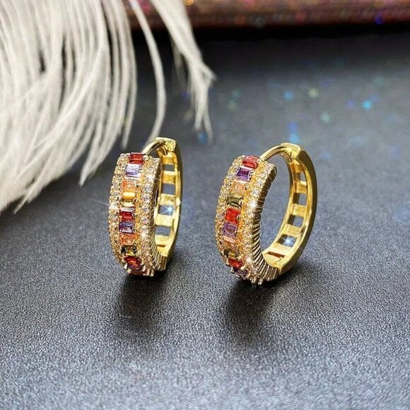 Colorful Huggie Hoop Earrings #1454 - Picture 4 of 7